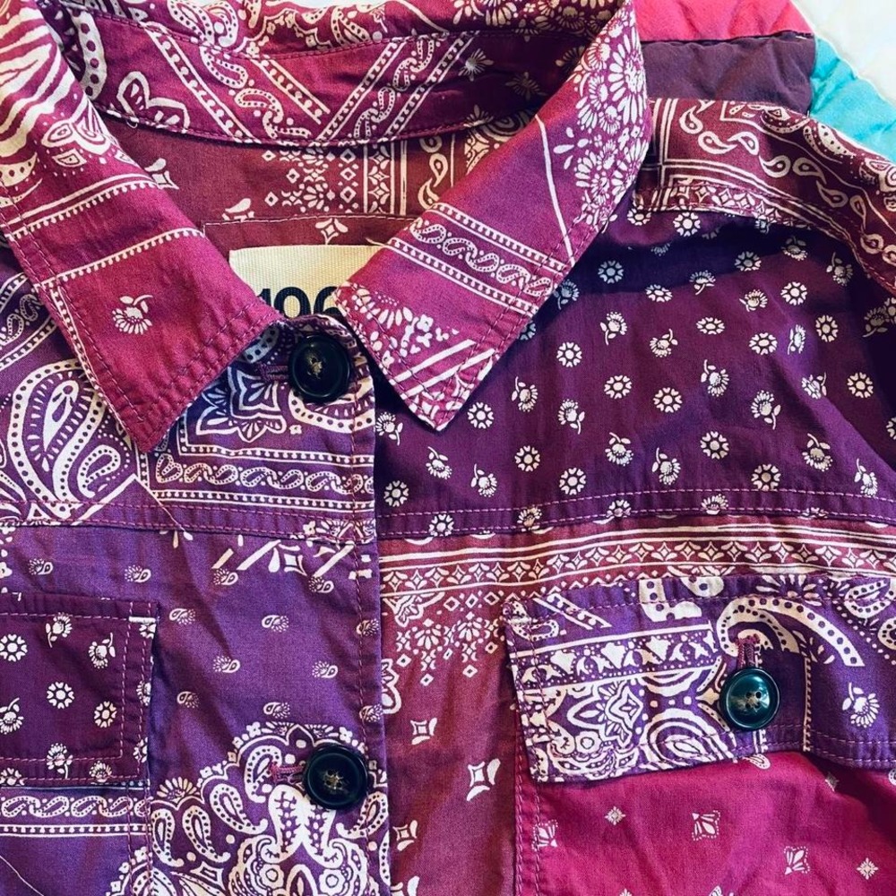 Southwestern bandana print button-up light shirt jacket in Purple - Picture 3 of 8